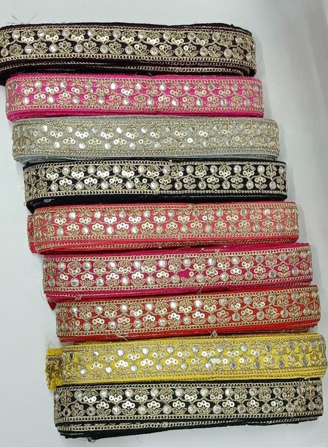 Deep's Creation Deeps Creation 1.5 inch Wide Mirror Lace Border Embroidery Design Lace, Fancy Ribbon, Indian Trims 9 Meter (Naby Blue) - Image 2